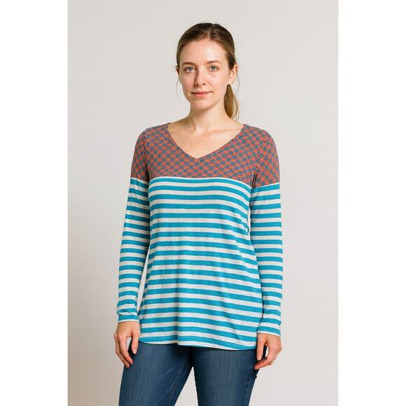 Anthropologie Postage Stamp Long Sleeve Top Large Striped Artsy Boho Fall Layer - Picture 1 of 3